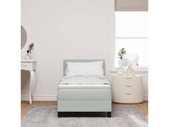 KTHLBRH Boxspringbett mit Matratze hellgrau 80 x 200 cm Samt Kopfteil aus Kunstleder, Rahmen mit festen Latten, robuste Struktur, minimalistisches Design