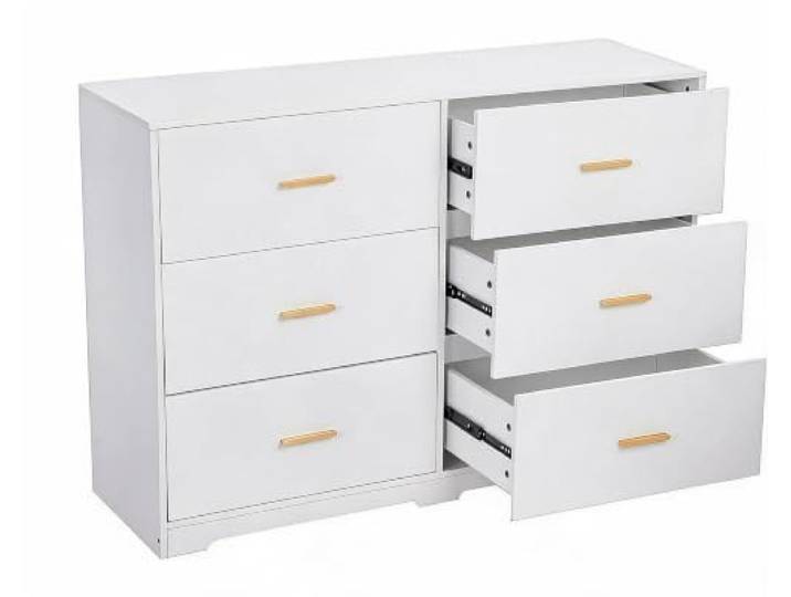 IDEALHOUSE Kommode mit 6 Schubladen – Moderne Schubladenkommode aus Holz, Metallgriffe, großer Stauraum, auch als TV-Schrank für Schlafzimmer/Kinderzimmer/Flur – Farbe: White