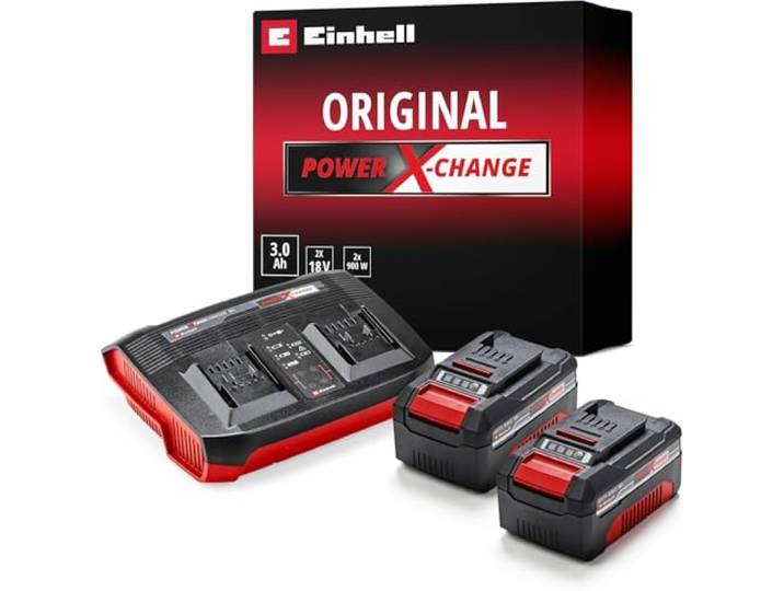 Original Einhell Starter Kit 2 X 3\,0 Ah Power X-Change Et Twincharger (Li-ION\, 18 V\, 2 Batteries 3\,0 Ah Et Chargeur Double Rapide\, Compatible avec Tous Les Appareils Power X-Change)