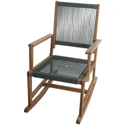 Mendler Schaukelstuhl HWC-P73, Garten Outdoor Wippstuhl Relaxstuhl Schaukelliege, Akazie Holz Rope Seilgeflecht ~ olivgrün