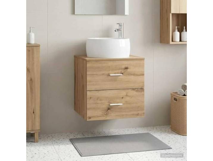 Wandmontiertes Waschbecken-Sideboard Artisan-Eiche 49,5 x 44,5 x 66 cm Schubladen, Schnellablauffunktion, wandmontierte Struktur, robuste Holzwerkstoffkonstruktion, städtisches Design