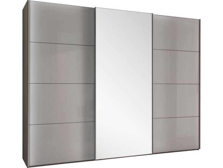 Schwebetürenschrank, Glas & Holzwerkstoff, Grau, 246,3×217×67 cm, Mit Spiegeltür & Schattenfuge, Wiemann