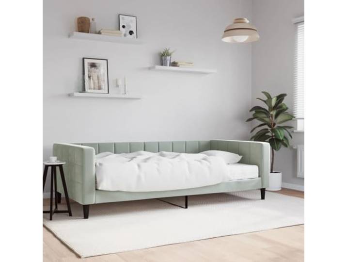 RJPLMFV Tagesbett mit Matratze, Hellgrau, 100 x 200 cm, Velours Schlafsofa, Tag und Nacht, Rahmen aus Holz und Metall, bequemer Schaumstoff, modernes Design für Wohnzimmer oder Schlafzimmer