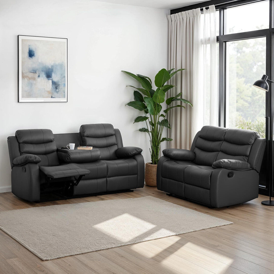 17 Stories Mokhtar 2 Piece Reclining Sofa Set Dark Grey 2