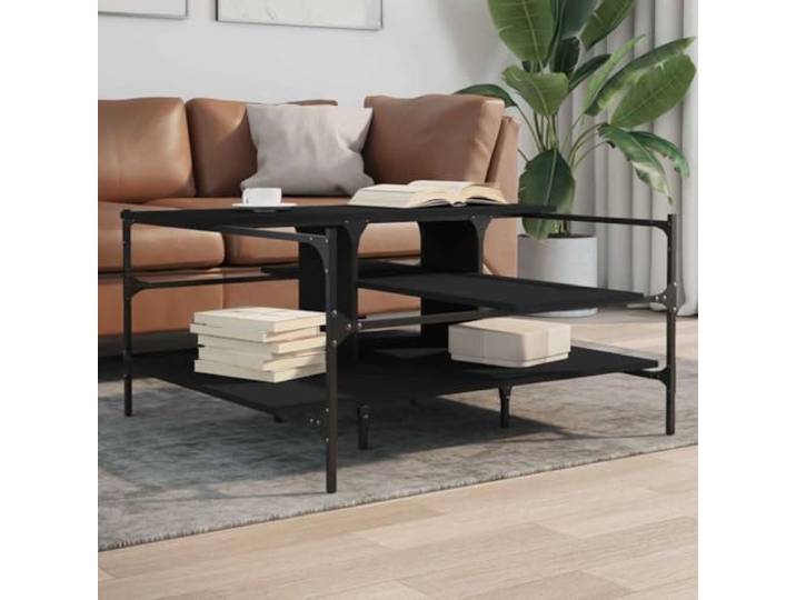 HEFZGDB Couchtisch Schwarz 100x100x48,5 cm Holzwerkstoff mit Stahlbeinen und robuster Tischplatte, langlebiges Material für Stauraum und Elegante Einrichtung