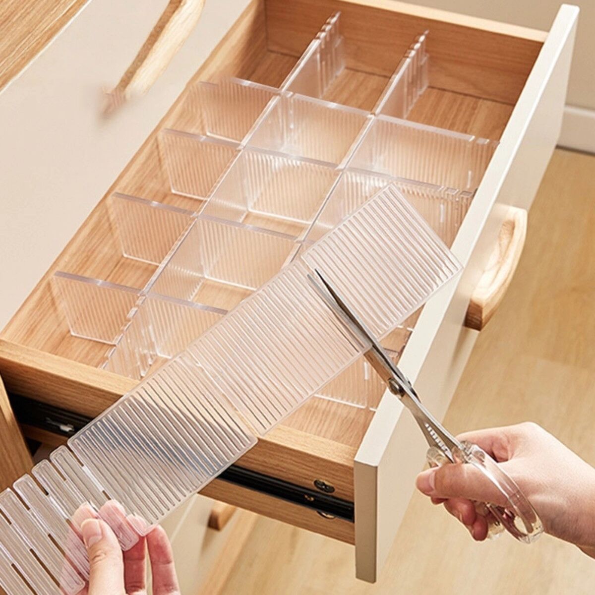 INF Séparateurs de tiroir 4 pcs avec clips croisés et clips en T – Transparent ABS+PET, organiseur de tiroir réglable