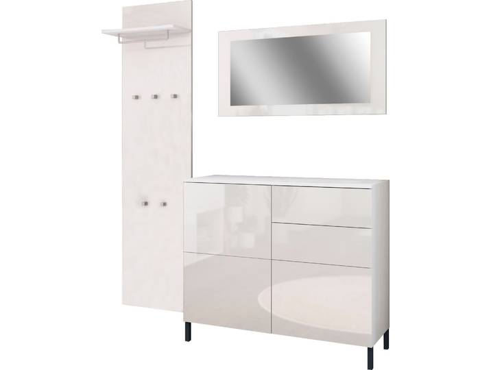 Garderoben-Set BORCHARDT MÖBEL Haama 3-teilig mit Kommode, Wandpaneel und Spiegel , weiss (weiß matt, weiß hochglanz), Kastenmöbel-Sets, Garderoben-Set