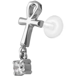 PTFE Labret mit Innengewinde + Titan-Aufsatz ANKH + KRISTALL