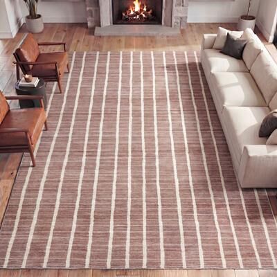 JONATHAN Y Orton Distressed Ticking Stripe Non-Slip Machine-Washable Rug