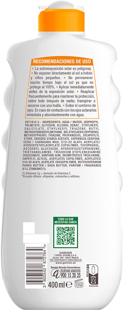 Garnier Hydra 24 Protect leche solar SPF50+ 400 ml