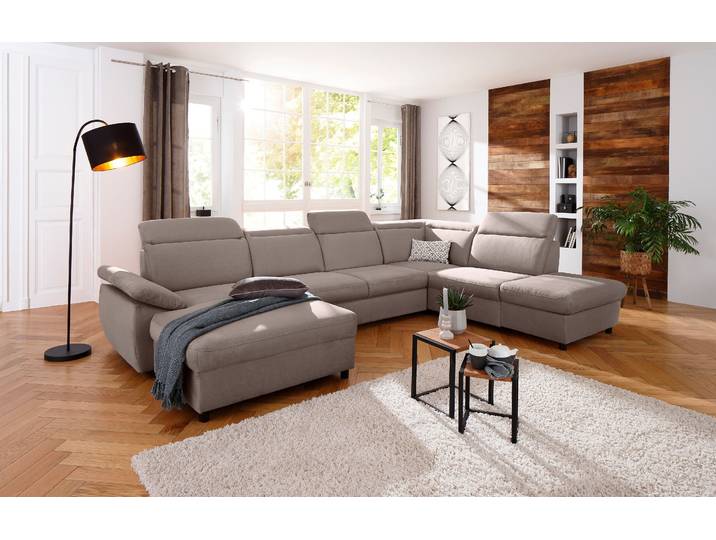 Wohnlandschaft, Grau, 354x232 cm, Luxus-Microfaser, Mit Bettfunktion & Bettkasten, Modern, Home-affaire