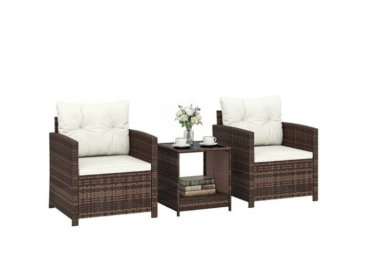 Salon de jardin - Salon de jardin extérieur - Mobilier de terrasse - Blanc crème - Rotin - Housse amovible - Ensemble de 3 pièces