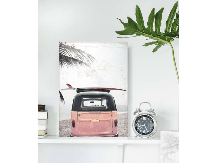 Metallbild QUEENCE Surferbus , rosa (farbe bild(er): rosa), B:20cm H:30cm, Bilder, Metallbild, Stahlschilder