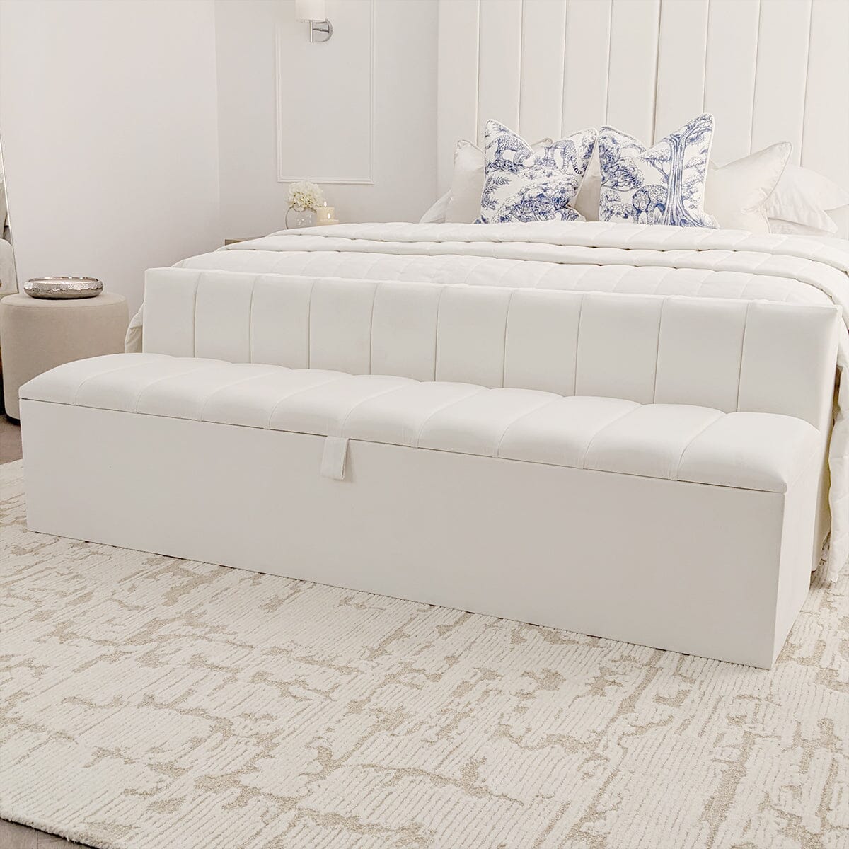 Zana Porcelain White Panelled Ottoman Box, Super King