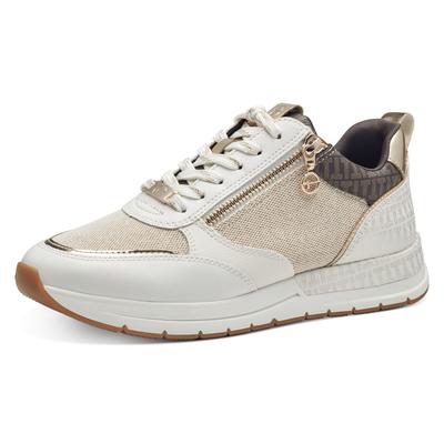 Keilsneaker TAMARIS, Damen, Gr. 39, Synthetik Textil, weiß (ivory kombiniert), Lederimitat, Textil, Schuhe Sneaker, Freizeitschuh, Halbschuh, in schmaler Form, vegane Verarbeitung
