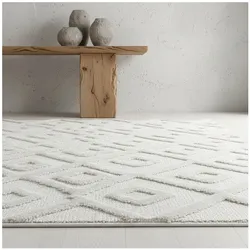 Hochflorteppich TALFER, geometrisch, Creme, 80 x 150 cm