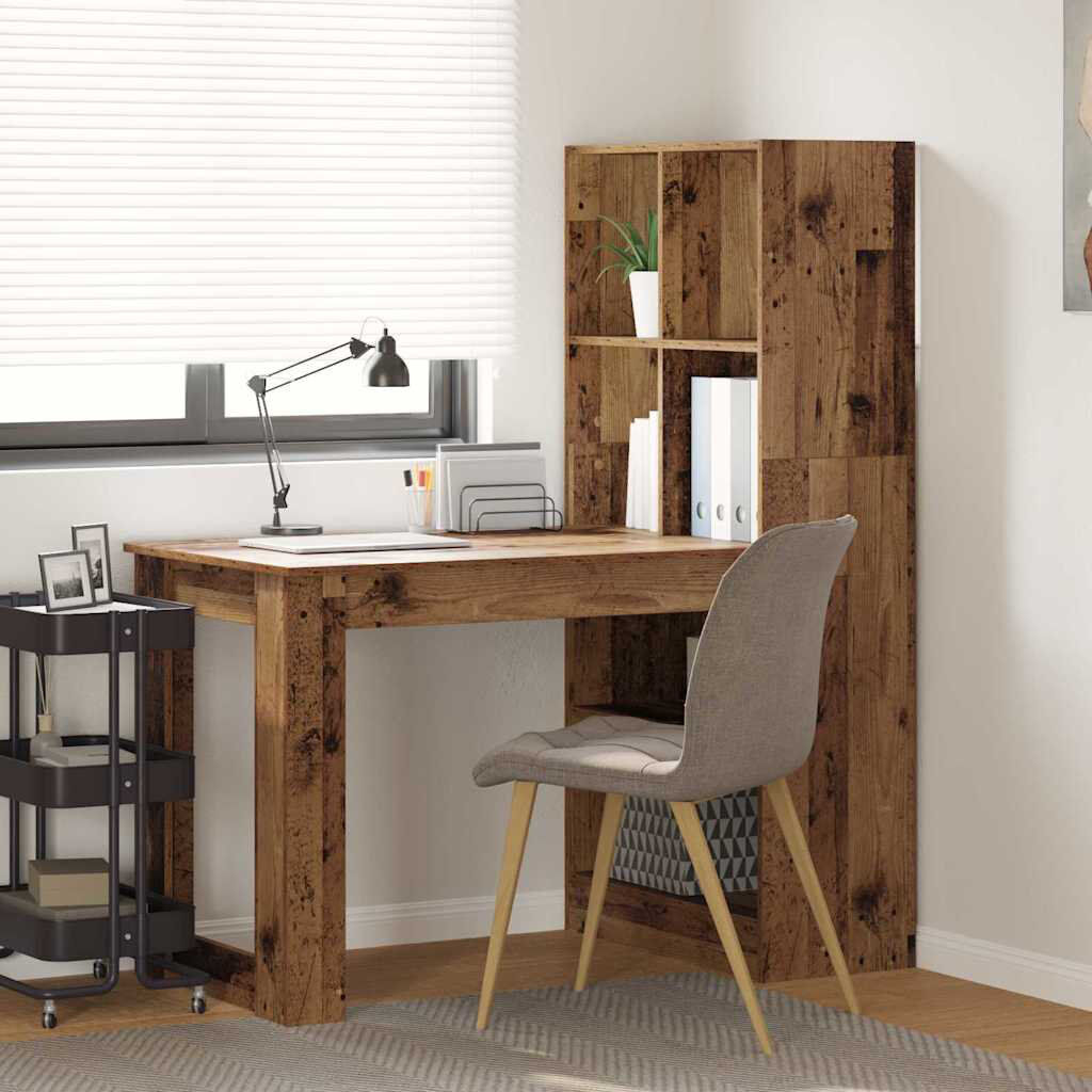 Latitude Run Desk With Shelf 122 X 67 X 145 Cm Engineered Wood Old Wood 145cm H X 122cm W X 67cm D