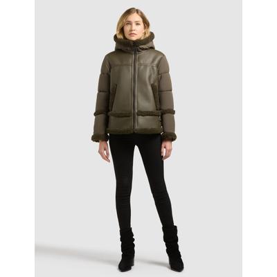 Winterjacke KHUJO "LEXYA", Damen, Gr. S, grün (mudder grün), Web, 100% Polyester, unifarben, regular fit hüftlang, eingesetzt, Jacken Winterjacke