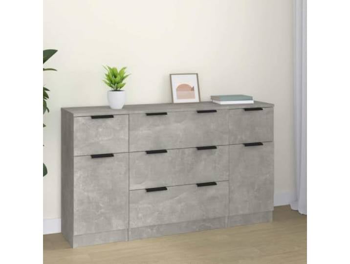 RJPLMFV Anrichte-Set, 3-teilig, grau, Beton, Holz, Technik Minimalistisches Design, geräumige Aufbewahrung, leicht zu reinigende Oberfläche, feuchtigkeitsbeständig