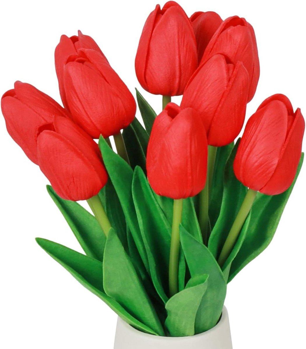 Rood Kunsttulpen Boeket van Nepbloemen voor Decoratie, Hoogte: 32,5 cm