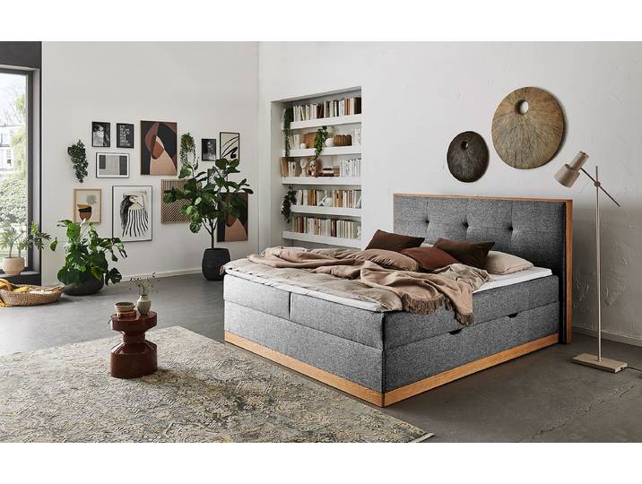 Boxbett Baimiyan 180 x 200cm Flachgewebe Norana Grau Eiche