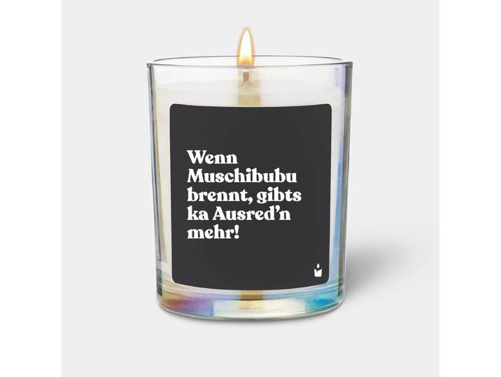 Duftkerze Rainbow Woody Wenn Muschibubu brennt, gibts ka Ausred’n mehr!