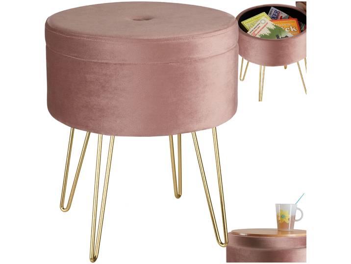 Tabouret avec coffre de rangement aspect velours transformable AVA - rose