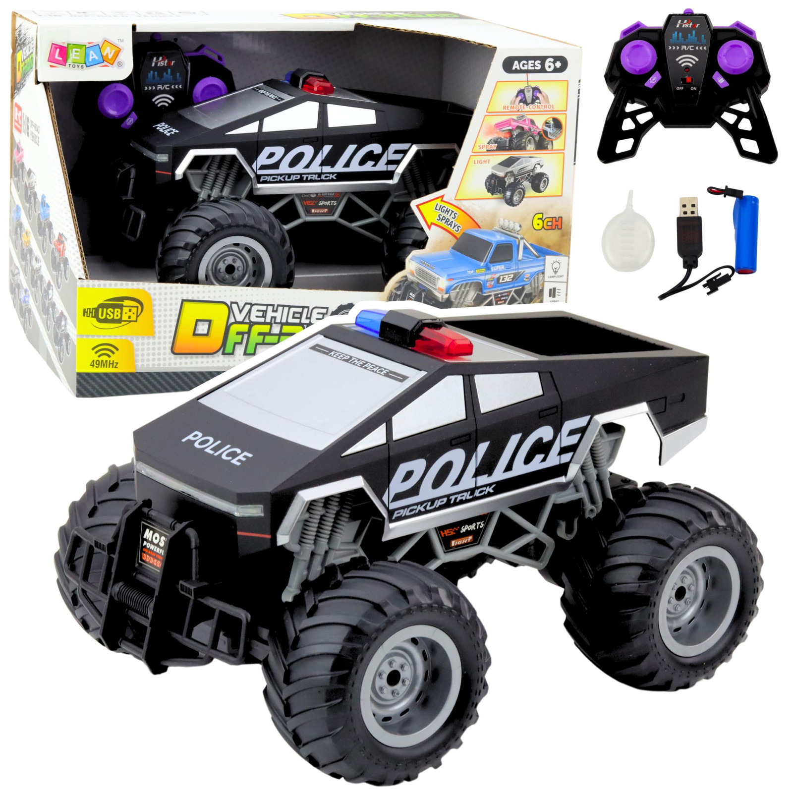 Lean Toys Off-road RC politieauto op afstand bestuurbaar zwart 1:16