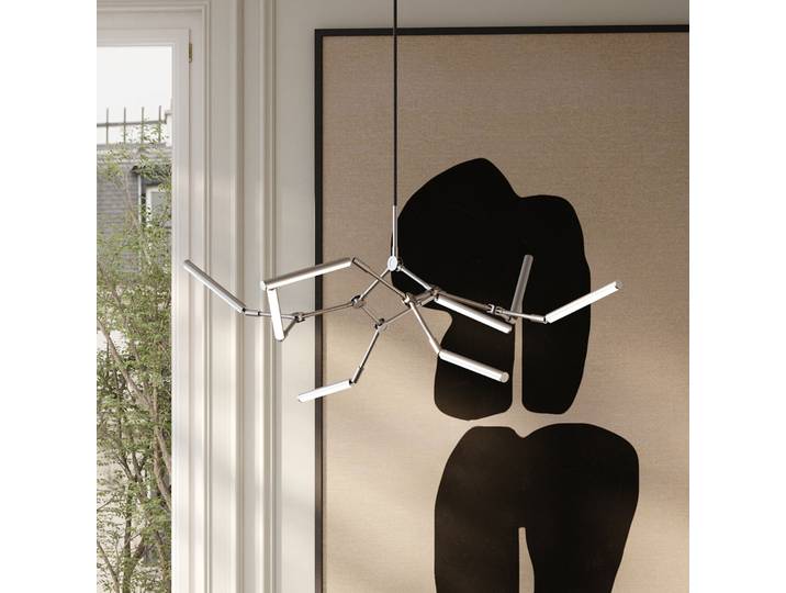 Lustre LED chromé, 124 cm, à 8 lampes - 101 Copenhagen Stick - Salon / séjour - Design - Aluminium - Multi-ampoules