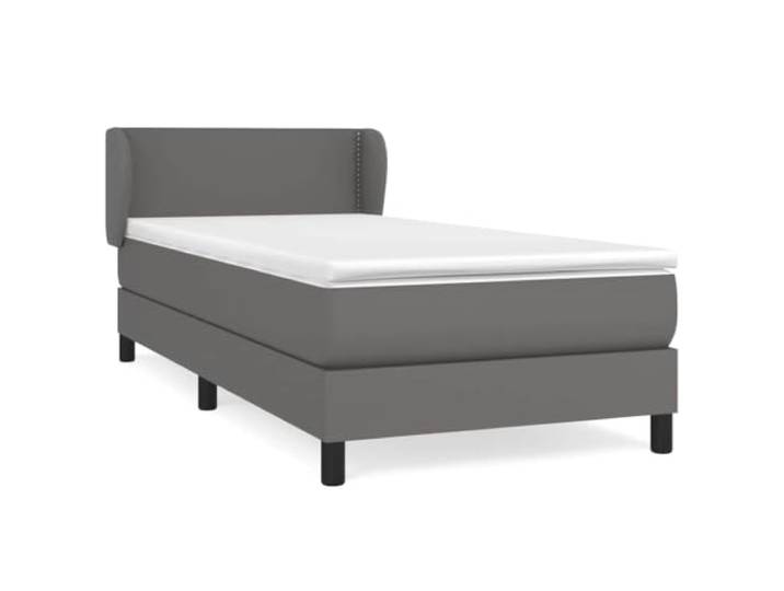 PUGYNBK Boxspringbett, 100 x 200 cm, Grau, Kunstleder Verstellbares Kopfteil, Taschenfederkernmatratze, mittlere Härte, einfache Reinigung