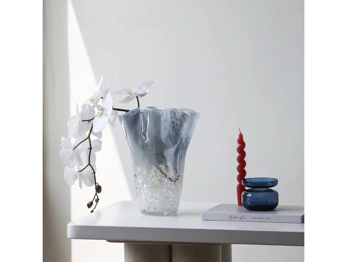 Vase en Verre de Chou Hydroponique Fait à la Main, Décoration de Maison, à Pois Dégradés Bleu Clair