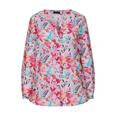 Kurzarmbluse GOLDNER "Druckbluse mit floralem Design", Damen, Gr. 52, bunt (bunt, gemustert), Obermaterial: 100% Baumwolle CO., gerade, Blusen, seitliche Schlitze