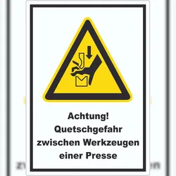 HB-Druck Achtung Quetschgefahr zwischen Werkzeugen einer Presse Aufkleber A3 (297x420mm)