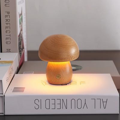 Friendly Fresh Finds Mushroom LED Table Lamp Touch Dimming USB Rechargeable Ambient Light beech 01
