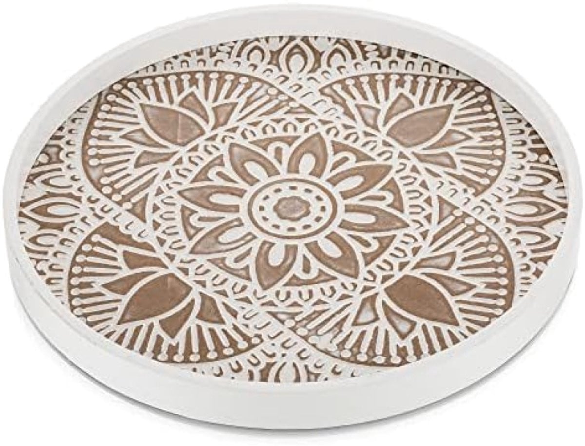 PromoHome Rond Houten Dienblad - Rustiek Wit Decoratief Dienblad