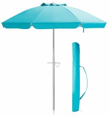 Costway 6.5 Feet Beach Umbrella with Sun Shade and Carry Bag without Weight Base-Blue