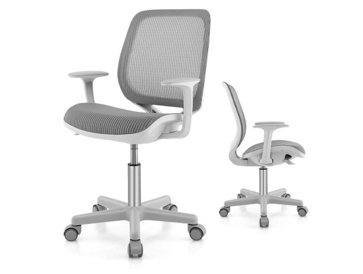 GOPLUS Chaise de Bureau pour Enfant Chaise d'Étude avec Dossier Ergonomique et Siège Pivotant à 360° Hauteur Réglable Gris