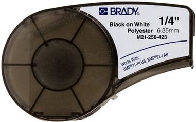 Brady M21-250-423 fita de poliéster preto sobre branco 6,35 mm x 6,40 m