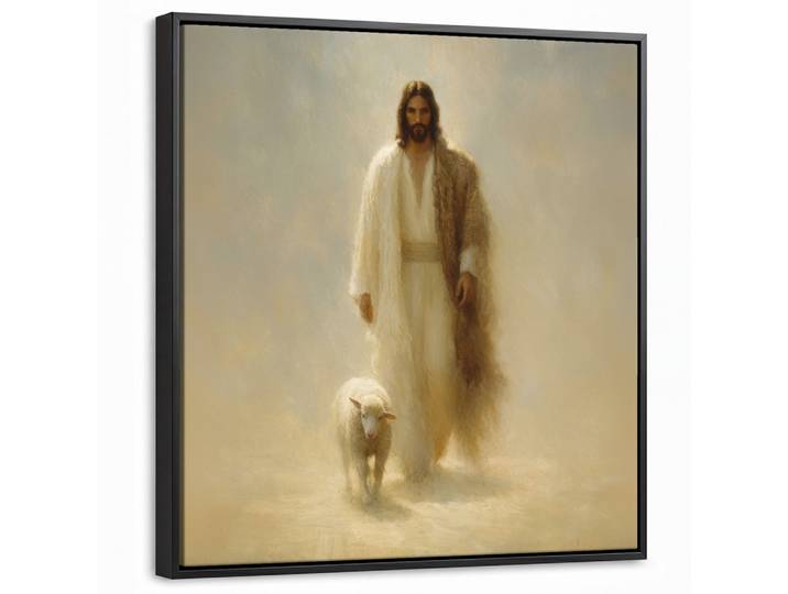 LEINWAND Bilder mit Rahmen - Schaf - Jesus - Pinselstriche - Abstrakt - 50x50