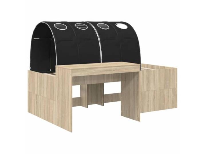 SKTQYQO Bett mit 3 Teilen Eiche Handwerk Schwarz Technisches Holz, minimalistisches Design, 2 Zubehörteile inklusive, Verwendung im Innenbereich