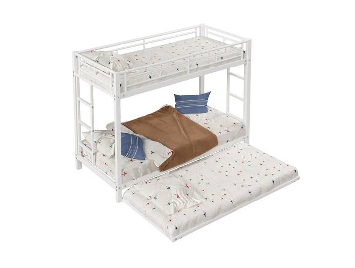 Gisaae Etagenbett 90x200 Metall mit Ausziehbett Kinderbett En747, Weiß, Schlafzimmer, Betten