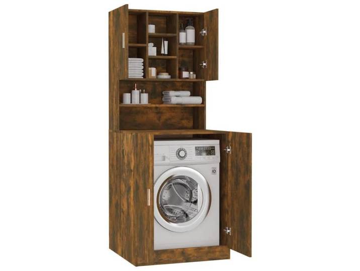 (ON SALE)Armoire haut de salle de bain Meuble de machine à laver Chêne fumé Bois d'ingénierie 48491