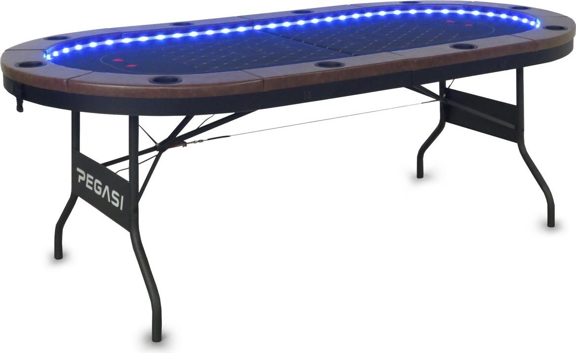 Pokertisch All-In, 220x114x105cm, faltbar, mit LED-Beleuchtung, USB-Ladeanschlüssen und Getränkehaltern, für 10 Spieler