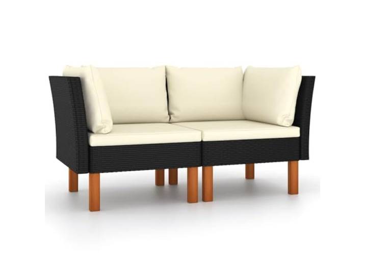 POUFGDR Ecksofa, 2 Stück, Kunstharz, geflochten, Holz, Eukalyptus, massiv Abnehmbarer Bezug, waschbar, Stahlrahmen, pulverbeschichtet, Komfortkissen, modular, leicht