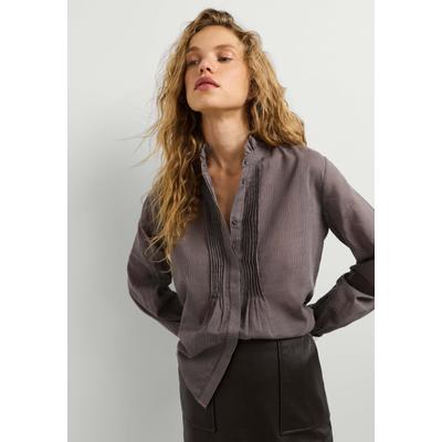 Blusentop PEPE JEANS "Bluse JUNE SHIRT", Damen, Gr. XS, grau (trail braun), 100% Baumwolle, Blusen Blusentop
