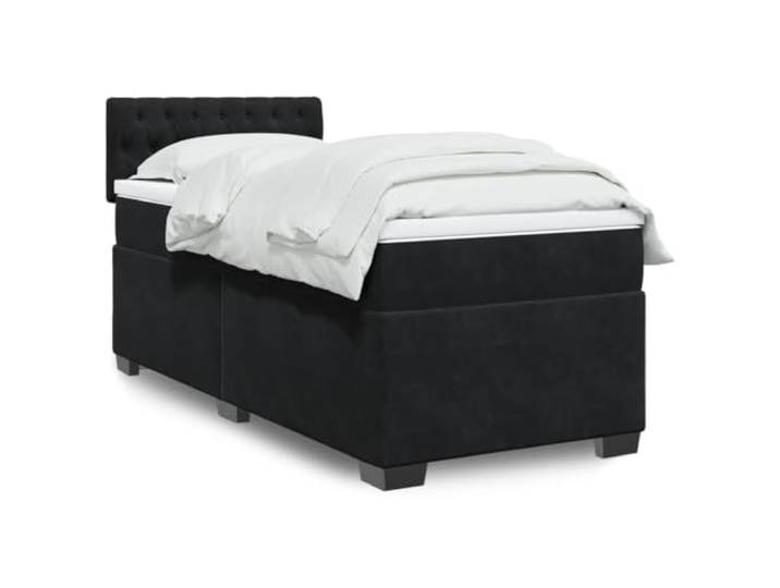 RJPLMFV Lattenrost, Matratze, Schwarz, 100 x 200 cm, Velours Taschenfedern, abnehmbarer Topper, Kopfteil, robuste Füße