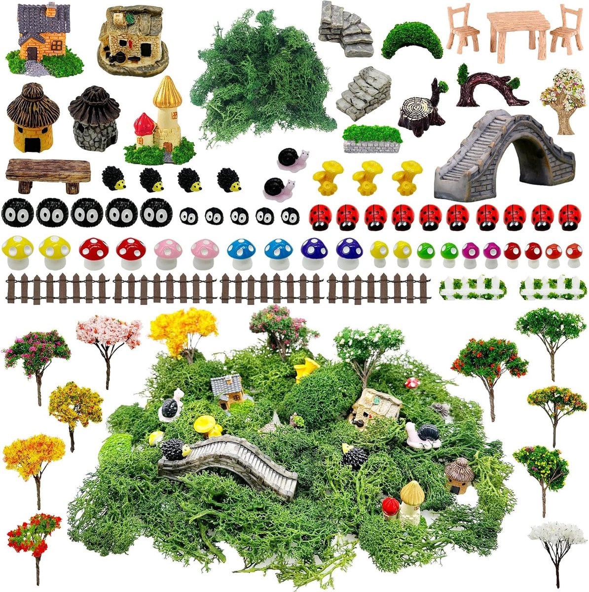 ShopVlot Fairy Garden Accessoires 83 stuks - Miniatuur Bomen en Huizen voor Creatieve Tuindecoratie