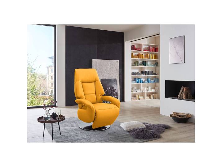 home24 Relaxfauteuil Givors geel echt leer Pua relaxfunctie/met opstahulp 74 x 114 x 77cm