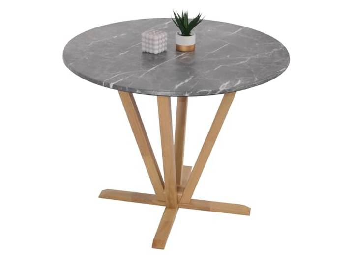 Mendler Bistrotisch HWC-M56 Massiv-Holz Marmor/Stein-Optik helles Gestell