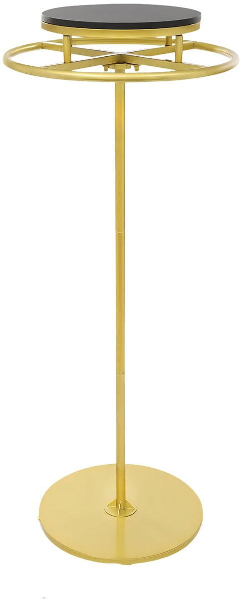 Happiq Kleding Display Rek met Ronde Houten Bovenplaat en Basis – 360° Draaibare Kledingstandaard en Sjaalhouder – Goud